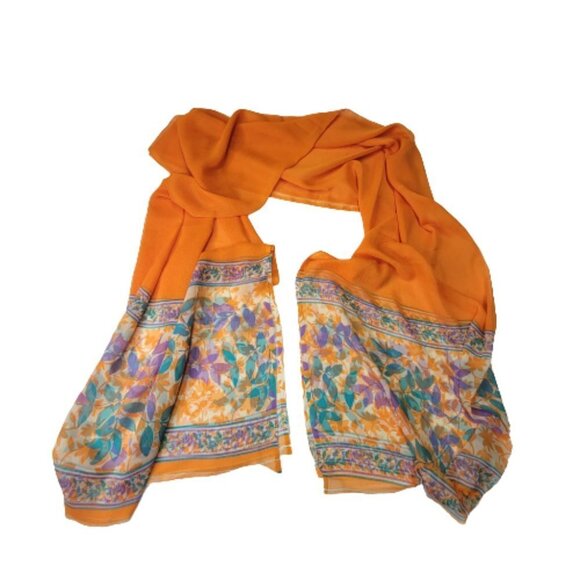 ORANGE Scarf Floral Motif Long Wide Rectangular - Picture 8 of 11